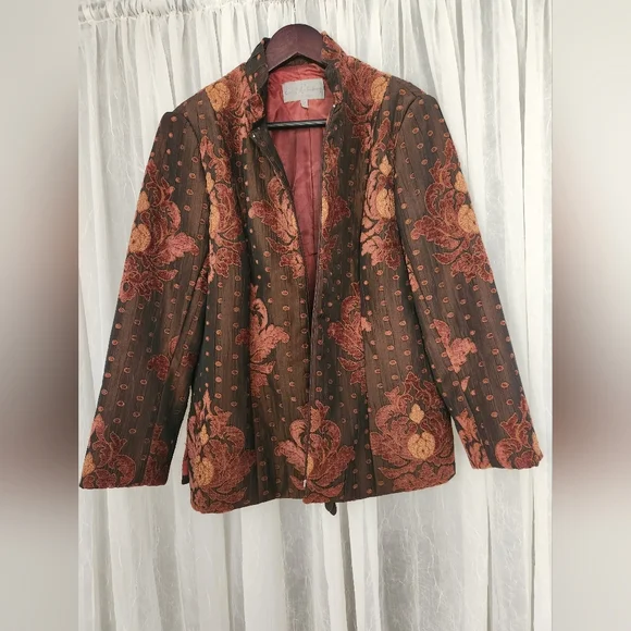 EARL RUTENBERG Floral Embroidered/Brocade Sateen Women's Blazer Jacket Size XL - Picture 3 of 10